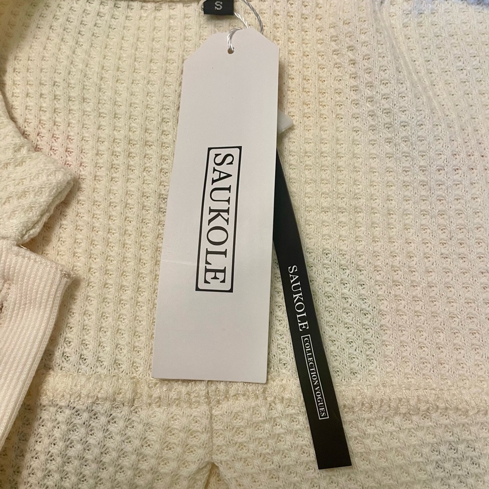 Cream Button Down Waffle Knit jacket - Picture 6 of 8